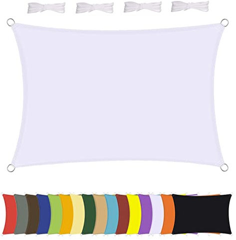 MENGH Sonnensegel Wasserdicht Rechteck, wetterbeständig, Premium Polyester, Viele Längen und Breiten Zur Auswahl inkl Befestigungsseile, Rechteckig 2x5m Weiß