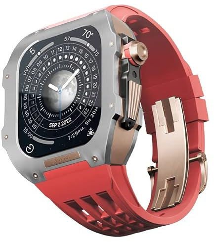 AEHON Correa de reloj de lujo, para Apple Watch 6/5/SE/4 Series Titanium Case+fluororubber Luxury Watch Band para Iwatch 44mm Watch Band Retrofit Kit Upgrade Watch Band and Case, 44MM, Agate