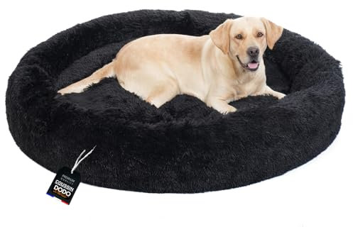 One PETS-TOP Hundekörbchen Waschbar Fluffy – Hundebett Donut Flauschig mit Abnehmbarem Bezug – Donut Hundebett Rund für Kleine & Große Hunde 130 cm Durchmesser Schwarz