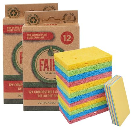 Fairy Original Eco Compostable Compressed Pop up Dish Cleaning Sponges, Mixed Colours, Bulk Pack of 24 sponges