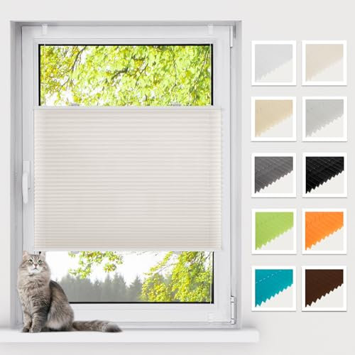 BelleMax Plissee ohne Bohren Klemmfix, Beige 80x100cm(BxH), Easyfix lichtdurchlässig Sichtschutz und Sonnenschutz, Jalousie Plisseerollo mit Klemmträger, Faltrollo für Fenster & Tür