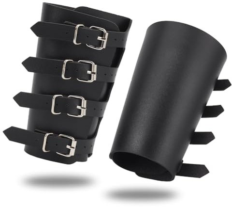 nbeads 1 Paar Leder Armschützer, Mittelalterliche Leder Schnalle Armschienen Spießrutenlauf-Armband Einstellbare Ritter Retro Renaissance Armschützer für Halloween Kostüm Zubehör, Schwarz