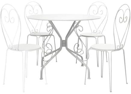 Vente-unique-Garten-Essgruppe: Tisch D. 120 cm + 4 stapelbare Stühle - Metall in Eisenoptik - Weiß - GUERMANTES von MYLIA