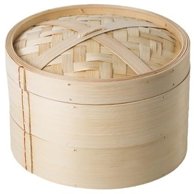 Jarsense Bambus-Dampfgarer, 24 cm, zweistöckiger Dampfkorb/Dim Sum Dampfgarer, inklusive Bambusdeckel und 2 Bambuskörben, ideal für asiatisches Kochen, Brötchen, Knödel, Gemüse, Fisch