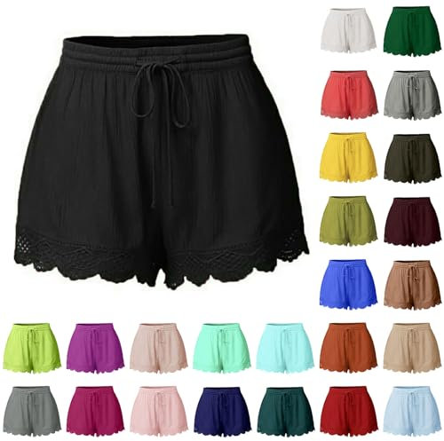 Awrvia Geburtstagsgeschenk für Frauen Shorts Damen Sommer Kurze Hose Mode Lässige Stoffhose Elastische Taille Jogginghose Stretch Gerades Bein Strandshorts mit Kordelzug Trainingshose Hotpants