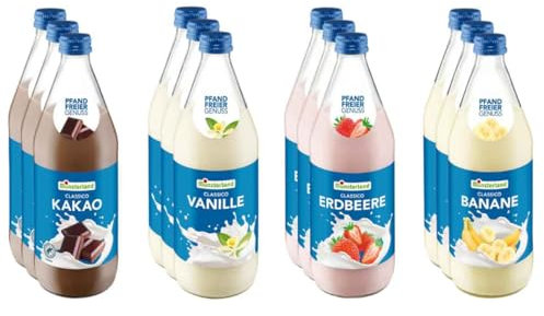 Münsterland Milch-Mix Probierpaket (12 x 0,5 l) SET, Mischung Banane, Erdbeere, Vanille, Kakao