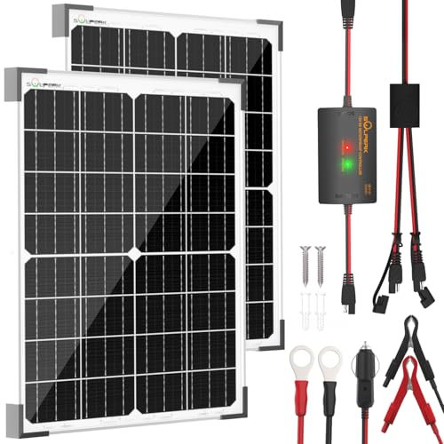 SOLPERK 50W 12V Solar Battery Charger, Waterpoof Solar Panel Kit with Energy Saving Controller for Car RV Trailer Marine Boat Motorcycle Truck Tractor Etc