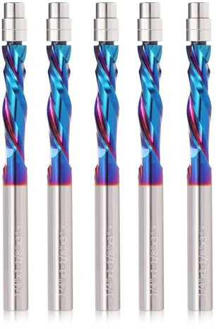 Trvoxviq 1/4 Inch Shank CNC Spiral Router Bits with Top Bearing, 2 Flute, Tungsten Carbide, Up Down Cut Compression Spiral Flush Trim Router Bit, 5PCS