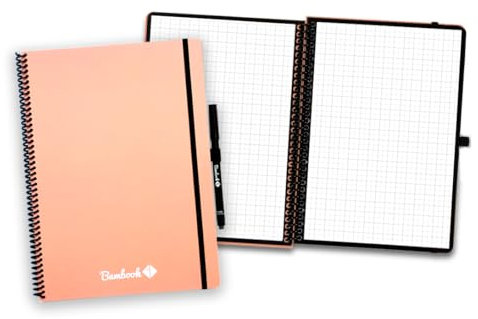 BAMBOOK Colourful Notizbuch - Rosa - A4 - Kariert - Wiederverwendbares Notizbuch, Notizblock, Reusable Notebook, Löschbares Whiteboard-Notizbuch