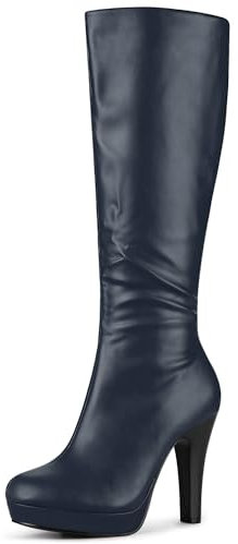 Allegra K Stivali alti al ginocchio da donna con tacco grosso punta rotonda, blu navy, 39 EU