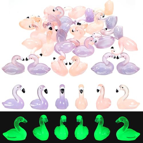 Andibro 30 Stück Leuchtende Mini Flamingos Enten, 2,7 cm Kleine Flamingo Statuen Miniatur Harz Enten Funkeln im Dunklen Tiere Puppen für Garten Landschaft Puppenhaus Ornament DIY Handwerk Dekoration
