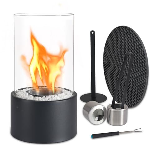 Qivine Caminetto Bioetanolo da Tavolo Camino Bioetanolo con Pietre Decorative e 2 Camere di Combustione Stufa Bioetanolo Portatile Fiamma Regolabile per Balconi Interni Ed Esterni Terrazze