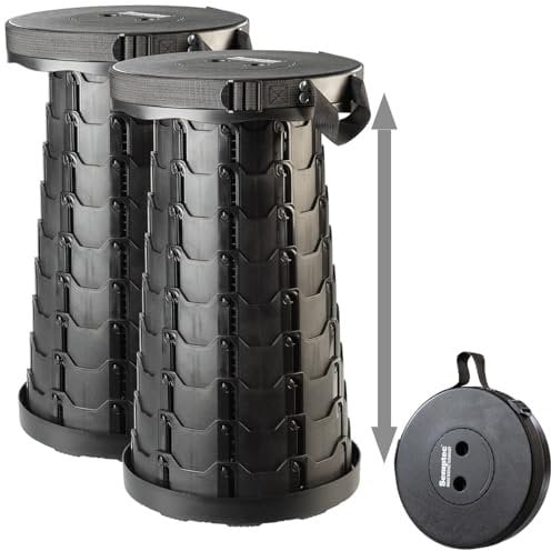 Semptec Urban Survival Technology Klapphocker: 2er-Set Tragbarer Teleskop-Hocker, höhenverstellbar, bis 200 kg (tragbarer Teleskophocker, Mobiler Hocker, Klappstuhl)