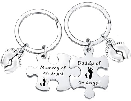Nimteve Schlüsselanhänger mit Puzzle-Motiv Mommy Daddy of an Angel, Fehlgeburt, Gedenk-Schlüsselanhänger, Trauergeschenk, Schwangerschaftsverlust, Geschenke für Mama