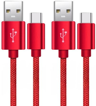 Infima USB C Charger Cable, 2-Pack, Fast Charging Nylon Braided USB A to USB C Cable, Compatible with Samsung Galaxy A Series: A55 5G, A35 5G, A25 5G, A15 5G, A05s (Red, 2M)