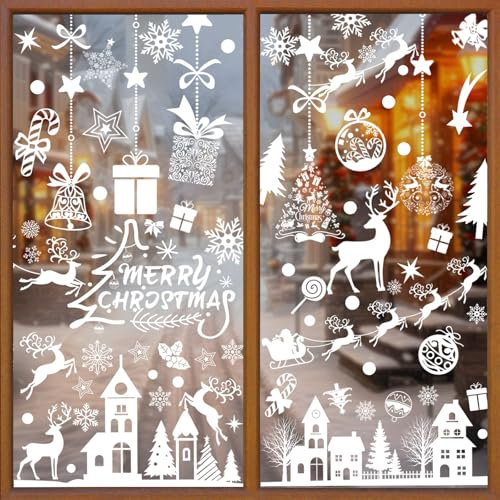 Christmas Window Stickers,Christmas Decorations,10 Sheets PVC Static Snow Window Stickers, 3D Reusable and Detachable, Window Displays Stickers,Party Decorations Create Atmosphere