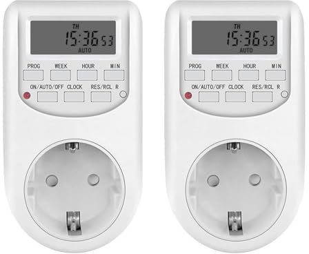 DEWIN 2 Pezzi Presa Temporizzata Elettronica Digitale,2300W 10A 230V Presa con Timer Presa Temporizzata Programmabile con Display LCD,16 interruttori ON/OFF programmabili (AL-06G)