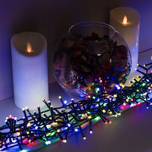 Multi Coloured LED Multi-Function Christmas Compact Tree Lights with Green Cable (750 Bulbs)