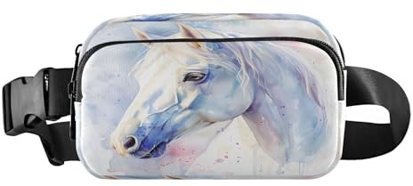 Bauchtasche für Herren und Damen, weißes Pferd, Aquarell-Gürteltasche, Bauchtasche für Spaziergänge, Laufen, Radfahren, Wandern, Reisen, Workout, mit verstellbarem Riemen, C646, Packtasche