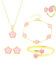 FDEETY Schmuckset Verstellbar Legierung Blumenschmuck mit Ohrringe Halskette Armband Ring Anhänger Party Schmuck Set für Frauen und Mädchen(Rosa farbe)