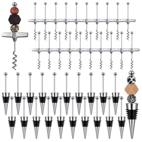 Sctecoau 40 Bouchons de Vin en Perles avec Ensemble de Tire-Bouchon de Voyage Bouchon de Bouteille de Vin en Perles Décoratif pour la Cuisine