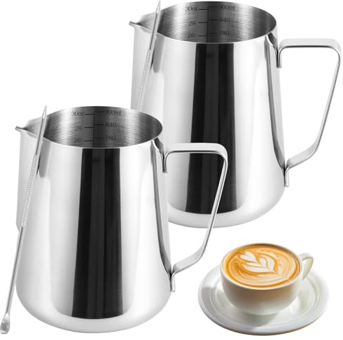 2 Pack Milk Frothing Pitcher 900ml 32oz Large Capacity Steaming Pitchers
