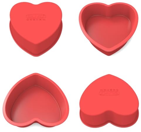 SILIVO Silicone Heart Shaped Cake Tin 15cm, 4Pcs 6 Inch Small Heart Shape Cake Tins, 15cm Silicone Cake Mould for Baking Lovecake