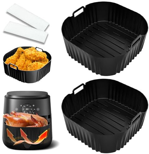 4 Stück HeißLuftfritteuse Zubehör mit Filterwatte für Philips 2000 Serie 4,2L NA229/00, 20cm Silikonform Airfryer Accessories, 2 Stück Auflaufform Airfryer, Wiederverwendbare, Schwarz