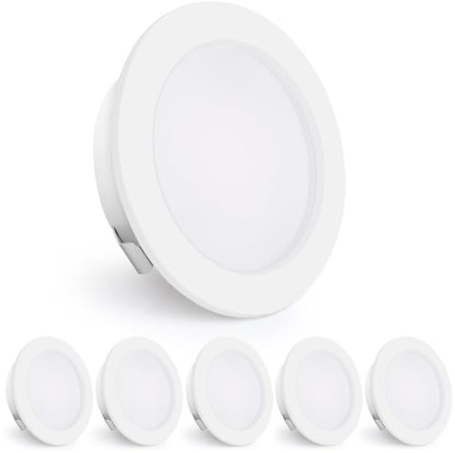 KYOTECH LED Einbaustrahler 230V 4000K Warmweiß Möbeleinbauleuchte 55-60mm | 4W 440LM LED Spots Ultra Flach 16mm Einbauleuchten für Küche Wohnzimmer Schlafzimmer 6er Weiß