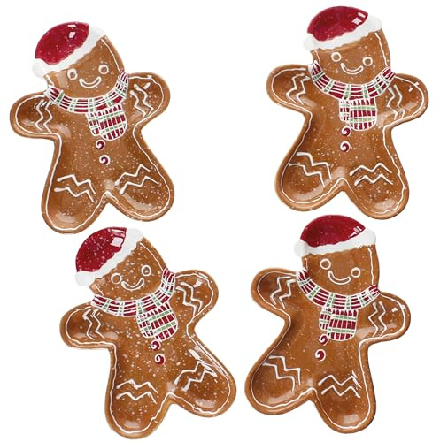 Mambocat Candyman 4er Set Keksteller Lebkuchenmann I (LxB) 22x17cm I winterlicher Teller aus Steingut I Weihnachtsteller für Plätzchen, Snacks & Gebäck I Advent, Nikolaus