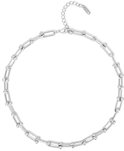 Choker Necklaces for Women Men, Personalised Chunky Gold Necklace Silver Statement Stainless Steel Paperclip Necklace Stack Trendy Fashion Cuban Link Chain Dainty Jewellery Gifts Necklaces