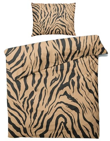 Generisch Zebra Bettwäsche 135x200 2er Set Mit Schwarz Brauner Gestreift Muster Bettbezug Set Bügelfreie Bettwäsche Mit Reißverschluss, Kissenbezug, Zebra Deko