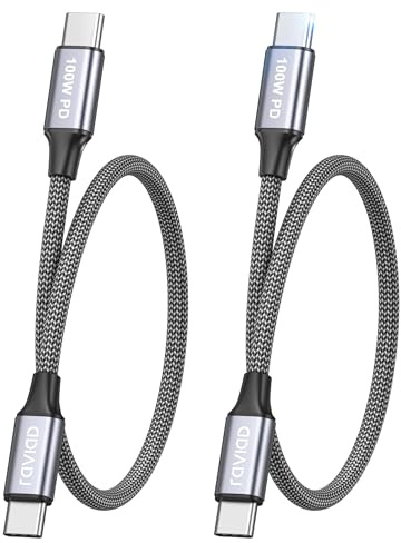 RAVIAD 100W Cavo USB C USB C Corto [2Pezzi 0.5M] Cavo USB Type-C PD3.0 5A Ricarica Rapida Nylon Cavo Tipo C Caricabatterie Cellulare per iPhone 17 16 15 Pro Max, Galaxy S25 S24, iPad Pro, MacBook Air