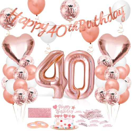 Luftballon 40. Geburtstag Roségold, Geburtstagsdeko 40 Jahr, Ballon 40. Geburtstag, Riesen Folienballon Zahl 40, Happy Birthday Folienballons 40er, Ballon 40er Deko zum Geburtstags Frauen
