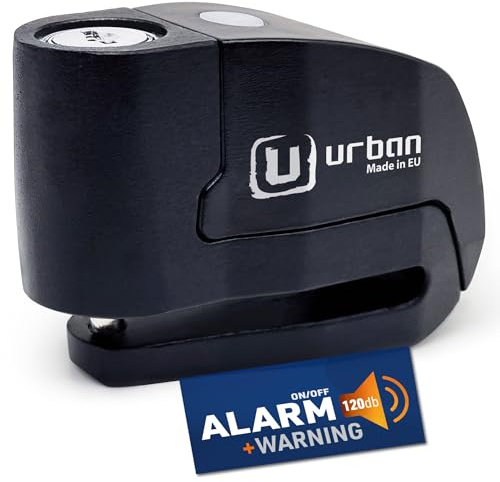 URBAN UR6 Candado Moto con Alarma Inteligente | Antirrobo Disco Más Eficaz | Hi-Tech, 120db, LED, Warning Sensibilidad A+, Pila CR2 Larga Duración, Impermeable, Pinza 6mm Universal Scooter Bici, Black