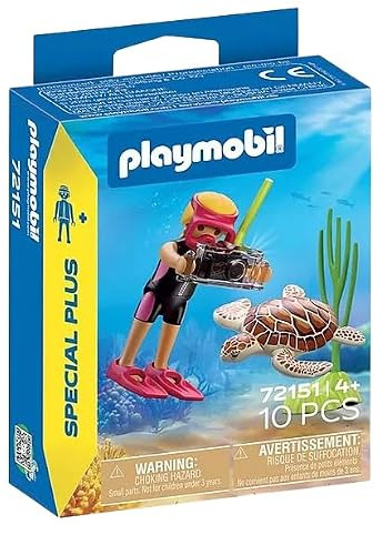 Playmobil Taucherin mit Schildkröte, Unterwasser-Abenteuer-Spielset, Ozean-Thema, ab 4 Jahren