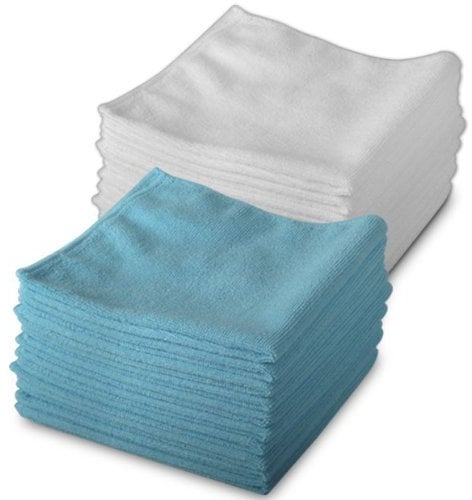 20 Pack of 10 White & 10 Blue Microfibre Exel Magic Cleaning Cloths. Chemical Free Cleaning. Anti Bacterial Microfiber Cloths for Amazing Smear Free Wiping.