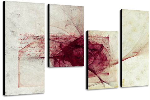 Augenblicke Wandbild - Weiß und Bordeaux, Abstraktes Mehrteiliges Wandbild, 130x70cm, 4 Teile, Echter Holzrahmen, Kunstdruck im Gemälde-Stil, Vintage, Wohnzimmer