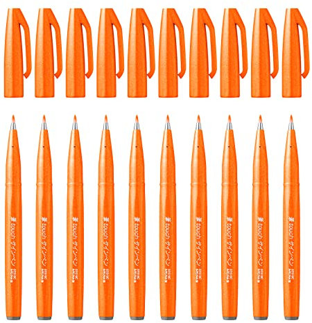 Pentel SES15C-F - Brush Sign Pen Faserschreiber, 10 Stück, orange