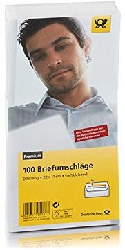 Deutsche Post 100 Briefumschläge DIN lang, weiß, haftklebend, ohne Fenster