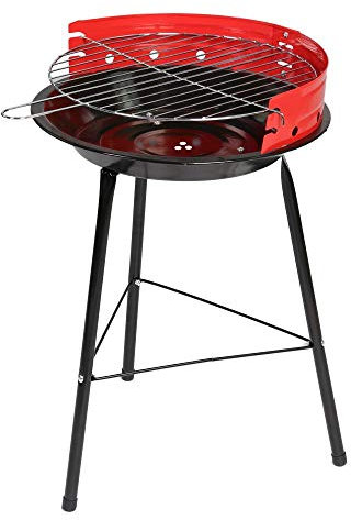 Barbacoa de carbón roja, De Ø34x55cm, Regulable 2 alturas, fácil montaje, fácil guardado, Para 6 comensales, Barbacoa jardín