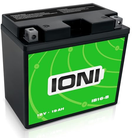 IONI AGM Batterie 12V 19Ah IB16-B Motorradbatterie, wartungsfrei versiegelt vorgeladen kompatibel mit YB16-B CB16-B