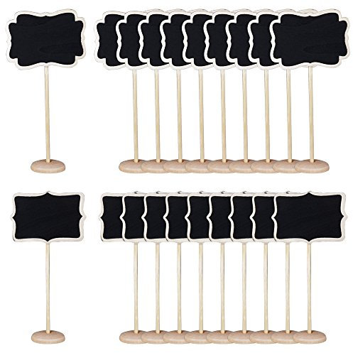 AONER 20 Stück Minitafeln aus schwarzem Holz (10 Stück 18 x 8,5 cm + 10 Stück 17 x 8,3 cm), rechteckig, Schiefer, Platzmarkierung, Tisch für Nachrichten, Board, Hochzeit, Party