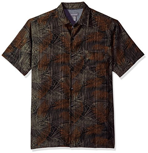Van Heusen Men's Short-Sleeve Polynesian Printed Shirt Button, Deep Black, S