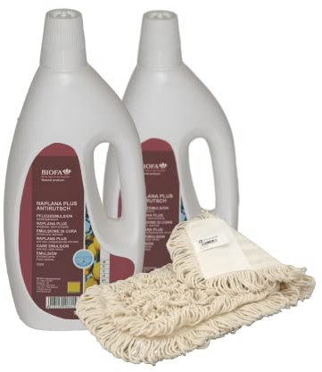 Trevendo® Set - 2 x 1 Liter Biofa Naplana Plus Pflegeemulsion Anti Rutsch inkl. Wischmopp