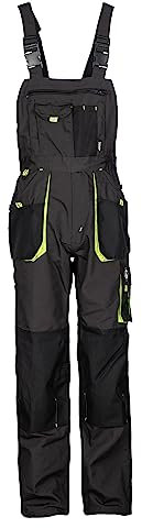 Stenso Kastor Salopette De Travail Homme - Salopette Homme Avec Ceinture Élastique, Renfort Aux Genoux, Poches Pour Genouillères, Poche Téléphone, Bretelles Réglables, Poches Multiples Gris/vert - 48