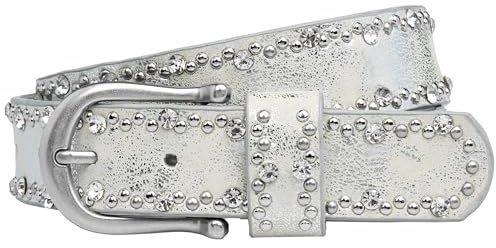 Caspar GU292 Damen Gürtel mit dezentem Strass und Nieten Dekor, Gürtelgröße:95 [für Körperumfang 96-100 cm], Farbe:silber