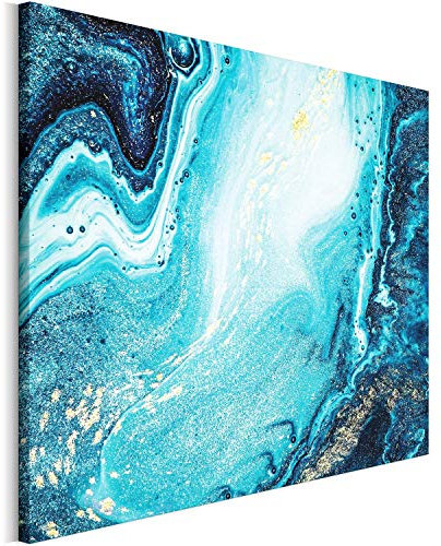 Revolio 40x30 cm Leinwandbild Wandbilder Wohnzimmer Modern Kunstdruck Design Wanddekoration Deko Bild auf Leinwand Bilder 1 Teilig - Acryl Acrylbild Modern Abstrakt blau