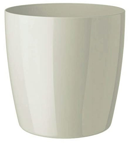 Floralo Teramo Übertopf 25cm Durchmesser x 24cm hoch creme, glänzend, in den Boden eingelassene Rollen, altweiß