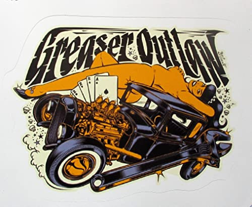 Hotrodspirit Aufkleber Greaser Outlaw David Vicente, 9 x 7 cm, selbstklebend, Weiß